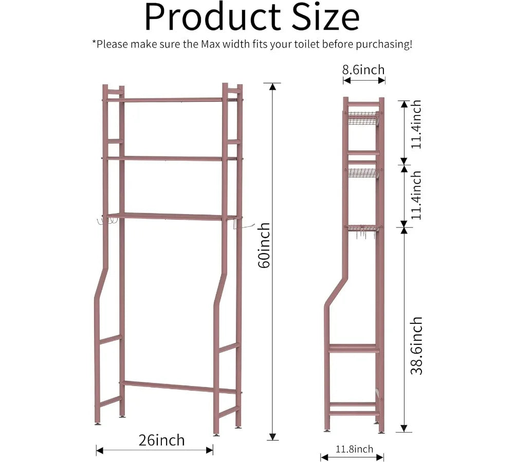 3-Tier Over Toilet Storage Rack with Baskets & Hooks, Space-Saving Metal Bathroom Shelf for Small Spaces