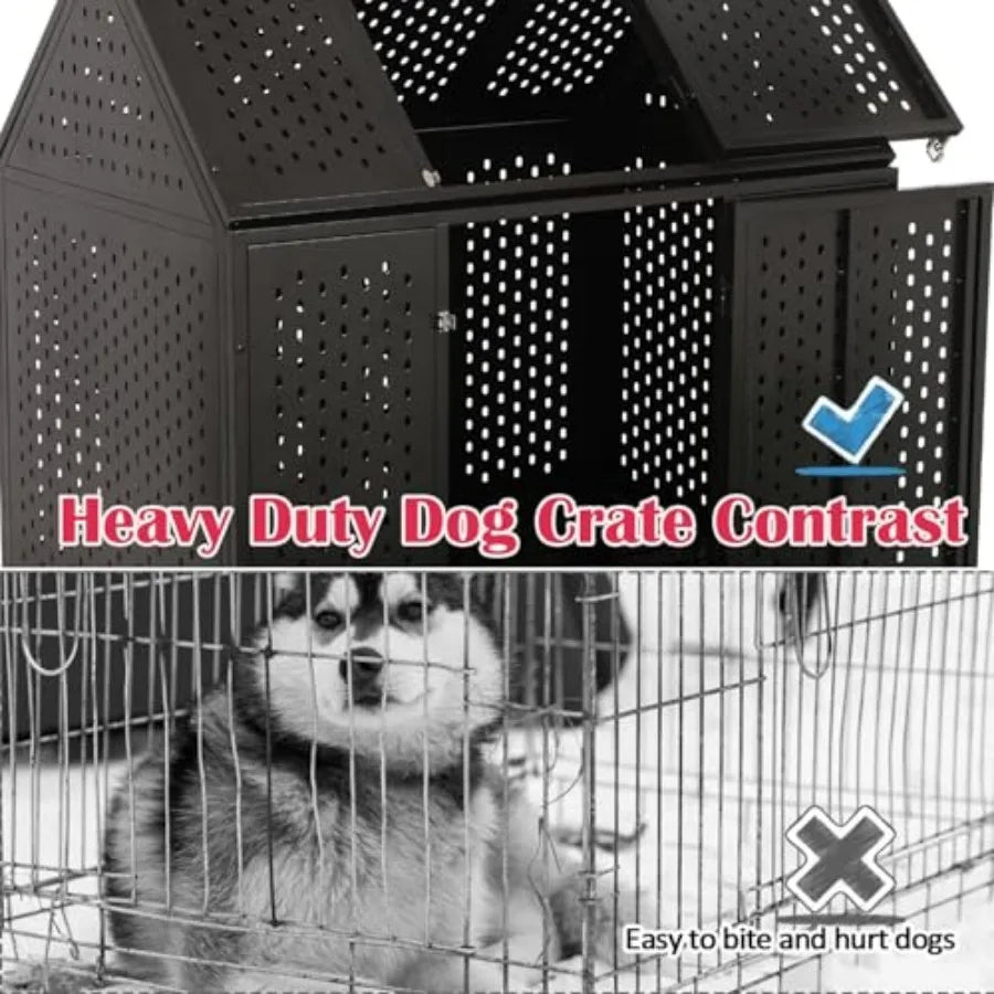 44 Inch Heavy Duty Indestructible Dog Crate Steel Escape Proof Chew Proof Cage Indoor Double Door Kennel for High Anxiety Large