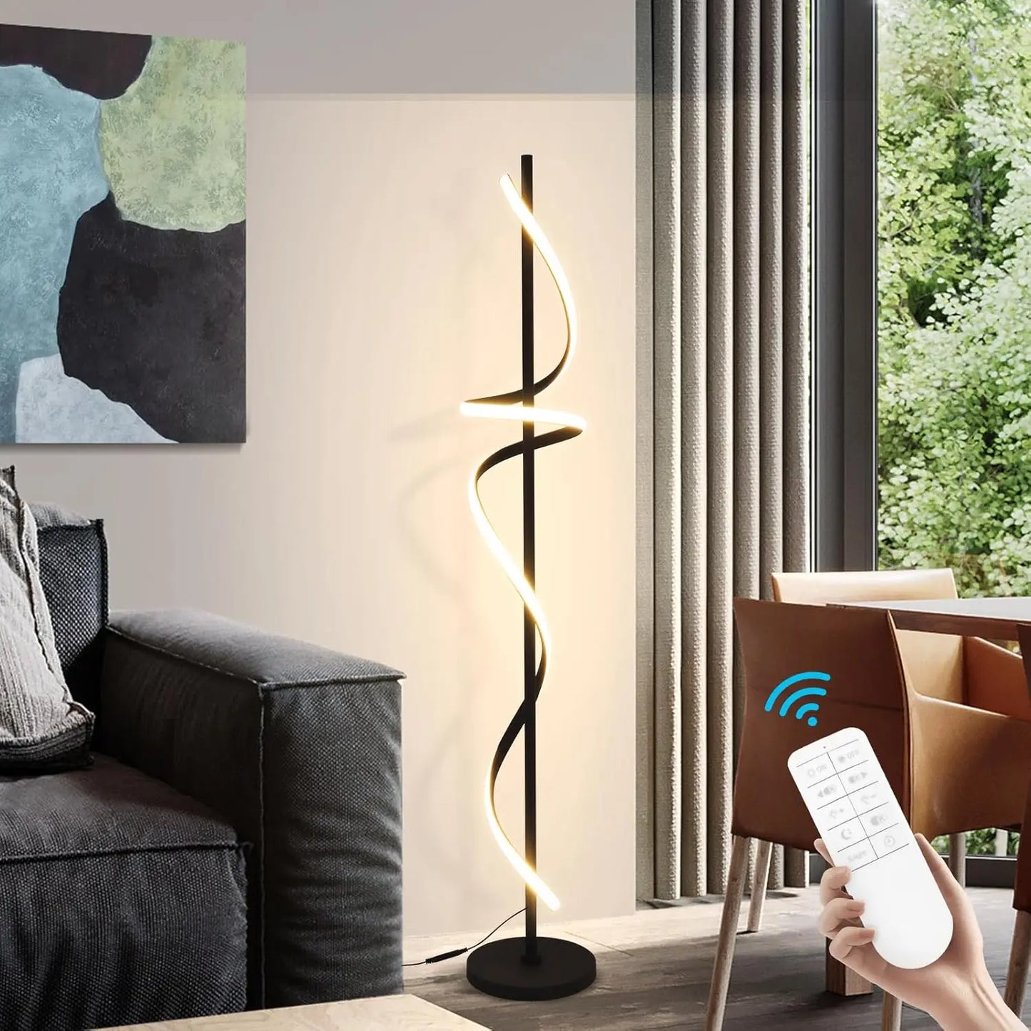 Modern 48W LED Floor Lamp with Remote, Dimmable 60'' Standing Lamp in 3 Colors for Living Room & Bedroom