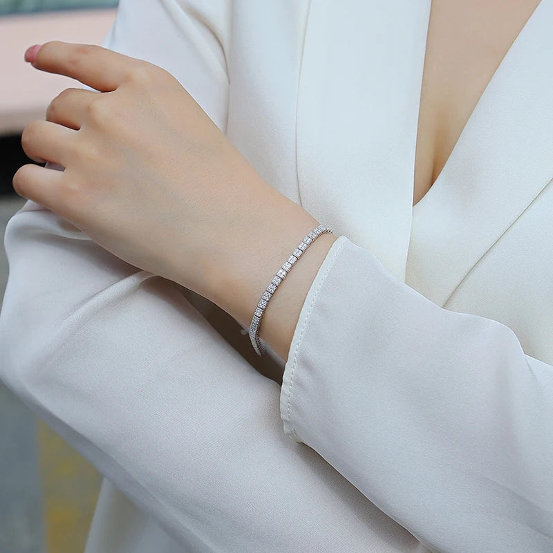 JIUZUAN Moissanite Bracelet 925 Silver 18K Gold Plated Iced Out Cuban Link Luxury Gift for Men Women Comes with Certificate