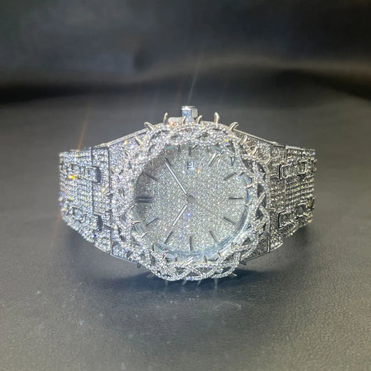 MISSFOX Hot Fashion Full Diamond Watches Men Brand Hip Hop lced Qut Bling Jewelry Flower Quartz Wristwatch For Man Dropshipping