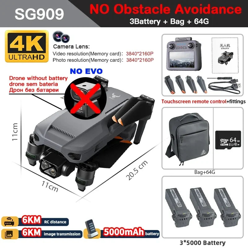 ZLL SG909 SG909MAX Professional Drone With 4K Camera 3-Axis Gimbal 5G 360 Obstacle Avoidance Touch Screen FPV Brushless RC Dron