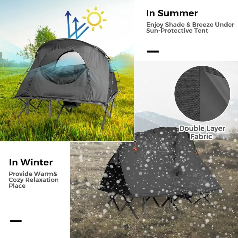 Tangkula 2-Person Tent Cot, Folding Tent with Waterproof Rainfly, Self-Inflating Mattress & Roller Carrying Bag, with Lamp Hook