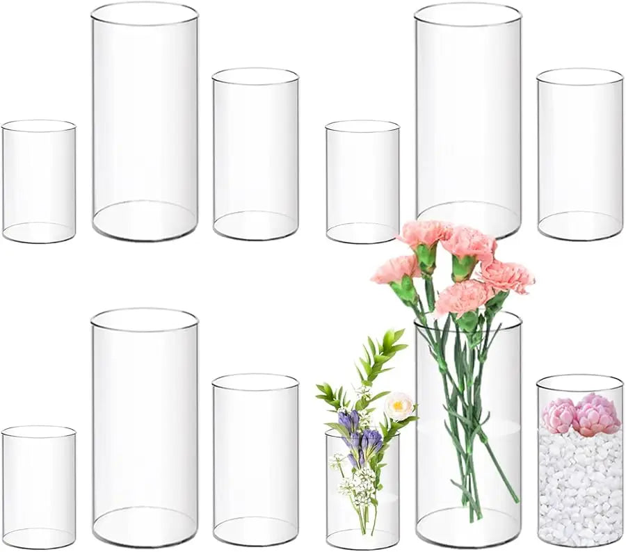 12 Pcs Acrylic Cylinder Vases 4,6,8 Inch Tall Clear Acrylic Flower Vases Bulk Floating Candle Holders Cylinder Plastic Vases for