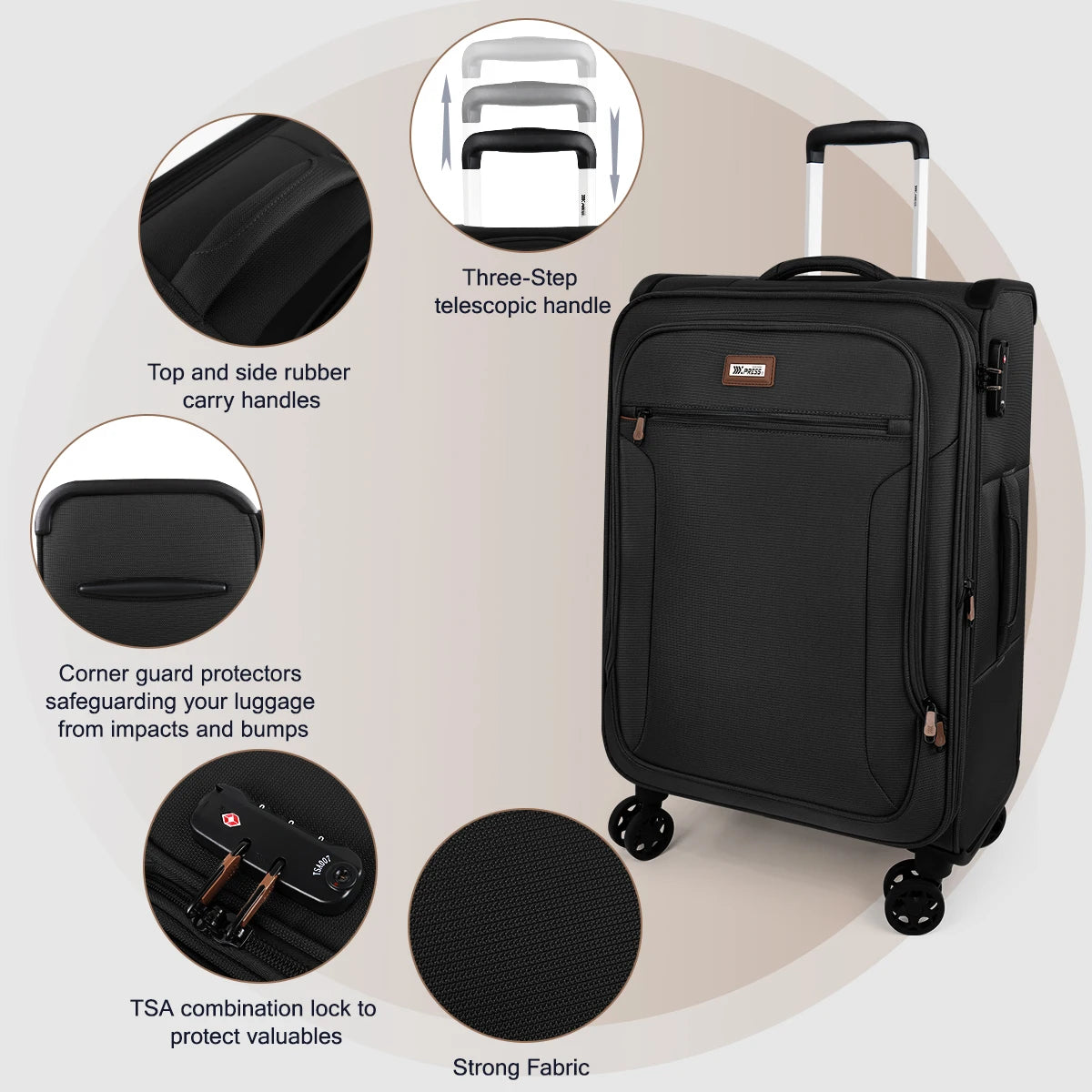 Softside Luggage Expandable 3 Piece Set Suitcase with Spinner Wheels & TSA Lock Softshell Lightweight Luggage Set for Traveling