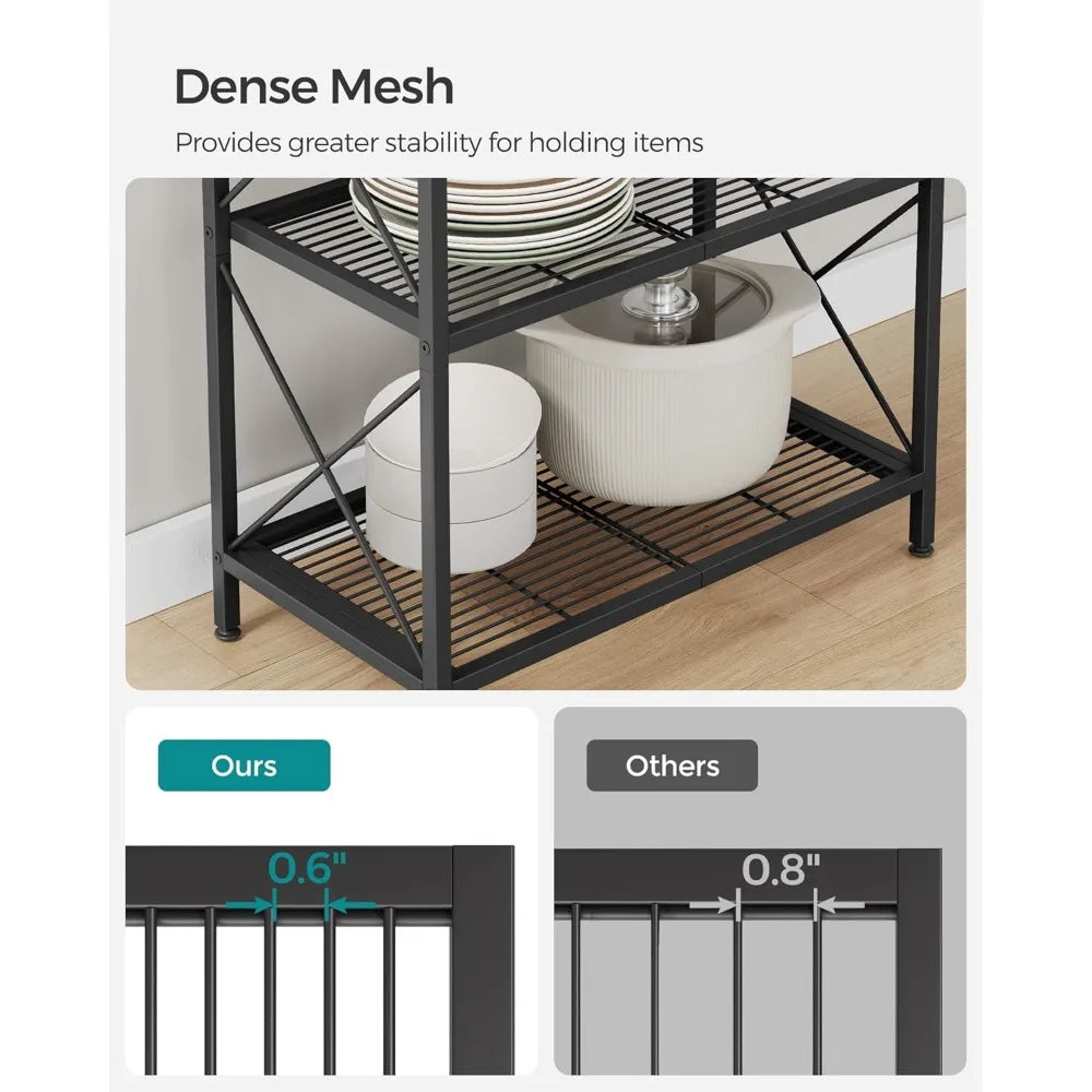 5-Tier Metal Storage Rack with X Side Frames, Dense Mesh Shelves, Adjustable Feet for Entryway Kitchen Living Room Bathroom