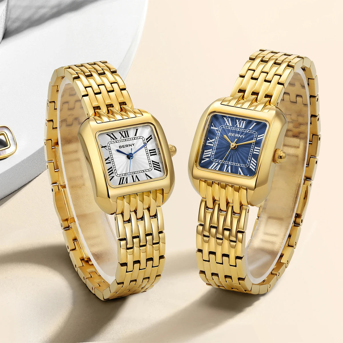 BERNY Gold Watch for Women Luxury Brand Square Quartz Ladies Watches Top Quality Fashion Elegant, Local Warehouse, Fast Delivery
