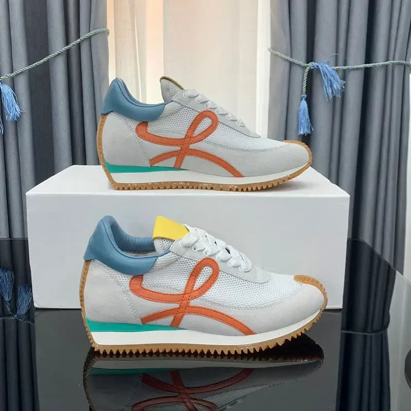 2025 Fashion Men Trainers Shoes Designer Sneaker Flow Runner In Nylon Lace Up A Soft Rubber Upper Honey Rubber Waves Sole