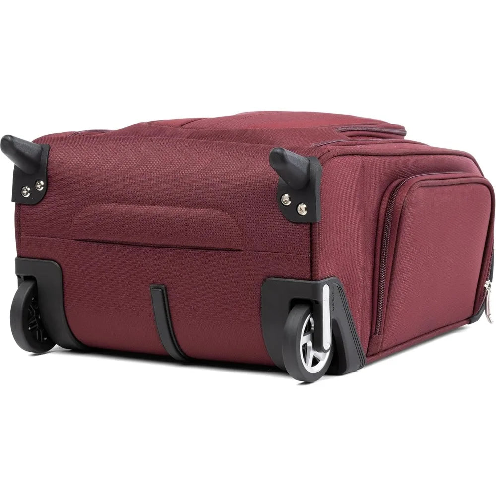 Compact Lightweight Rolling Underseat Carry-On Bag, Softside Luggage for Men & Women, Burgundy, Travel-Friendly 2-Wheel Upright