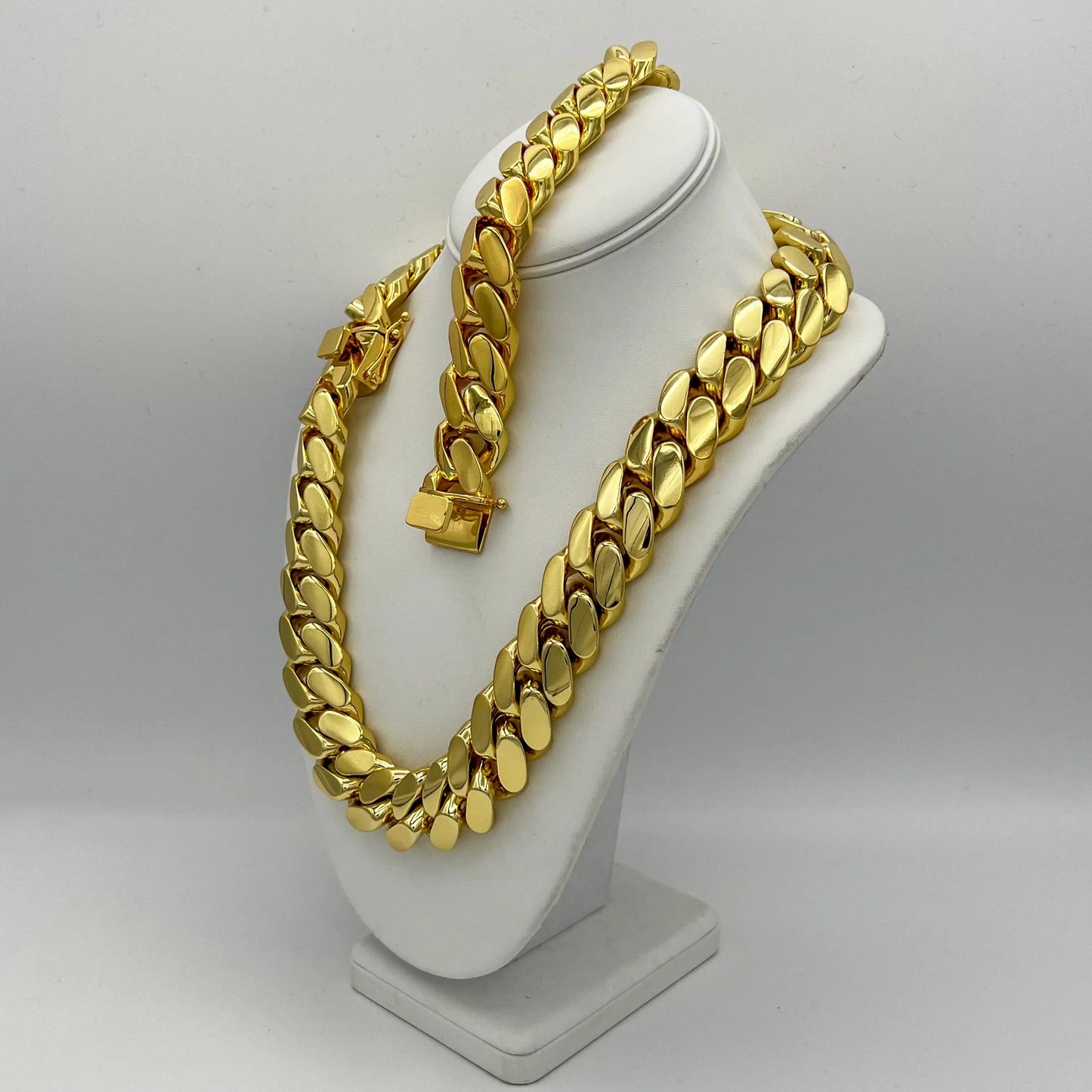 1pc Hip Hop Jewelry 22mm Heavy Luxury 18K Gold Plated Solid Cuban Miami Cuban Link Chain Necklace For Men Wholesale