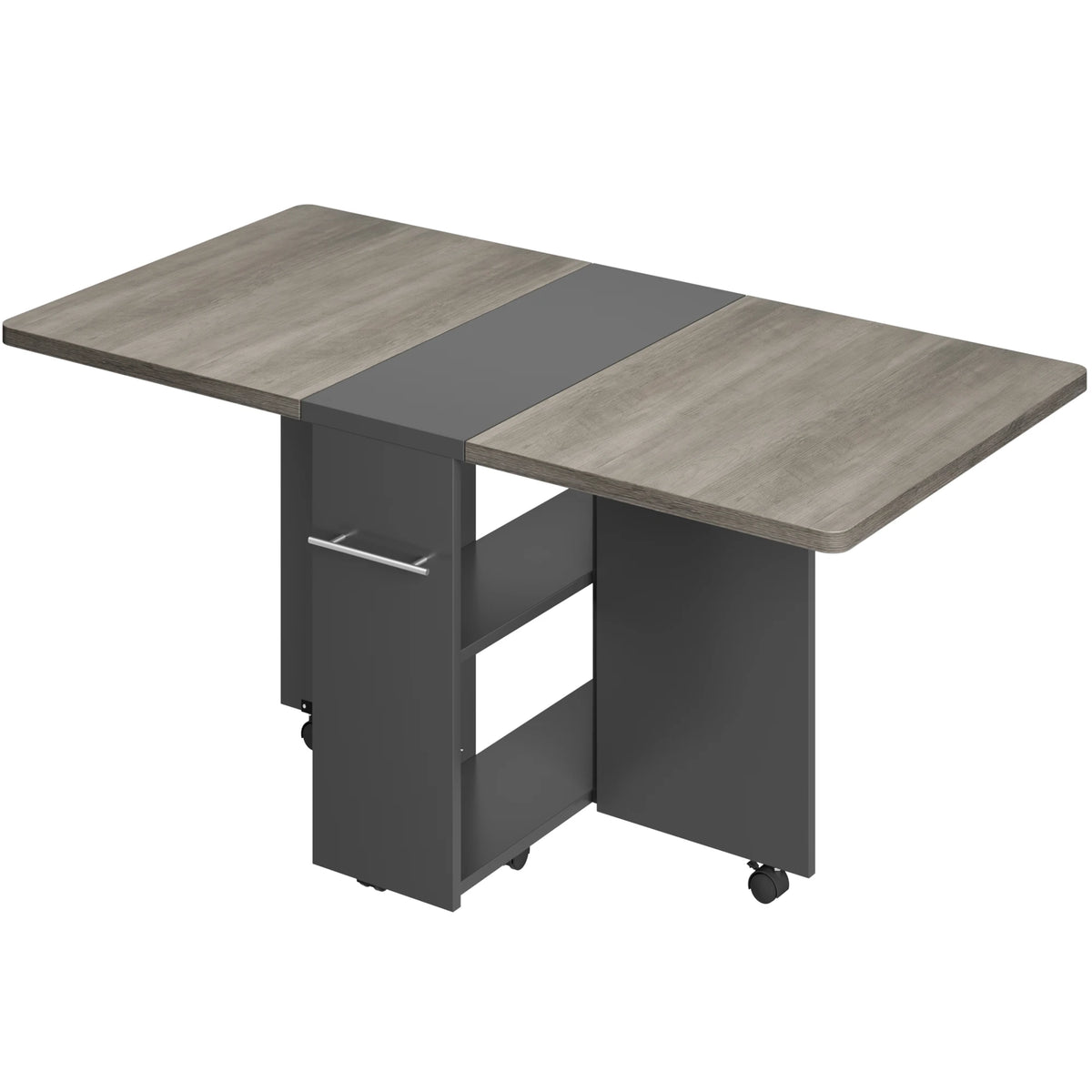 Folding Dining Table Drop Leaf Dining Table with 6 Wheels and 2-Layer Storage Shelf Space Saving Dining Table for Small Spaces