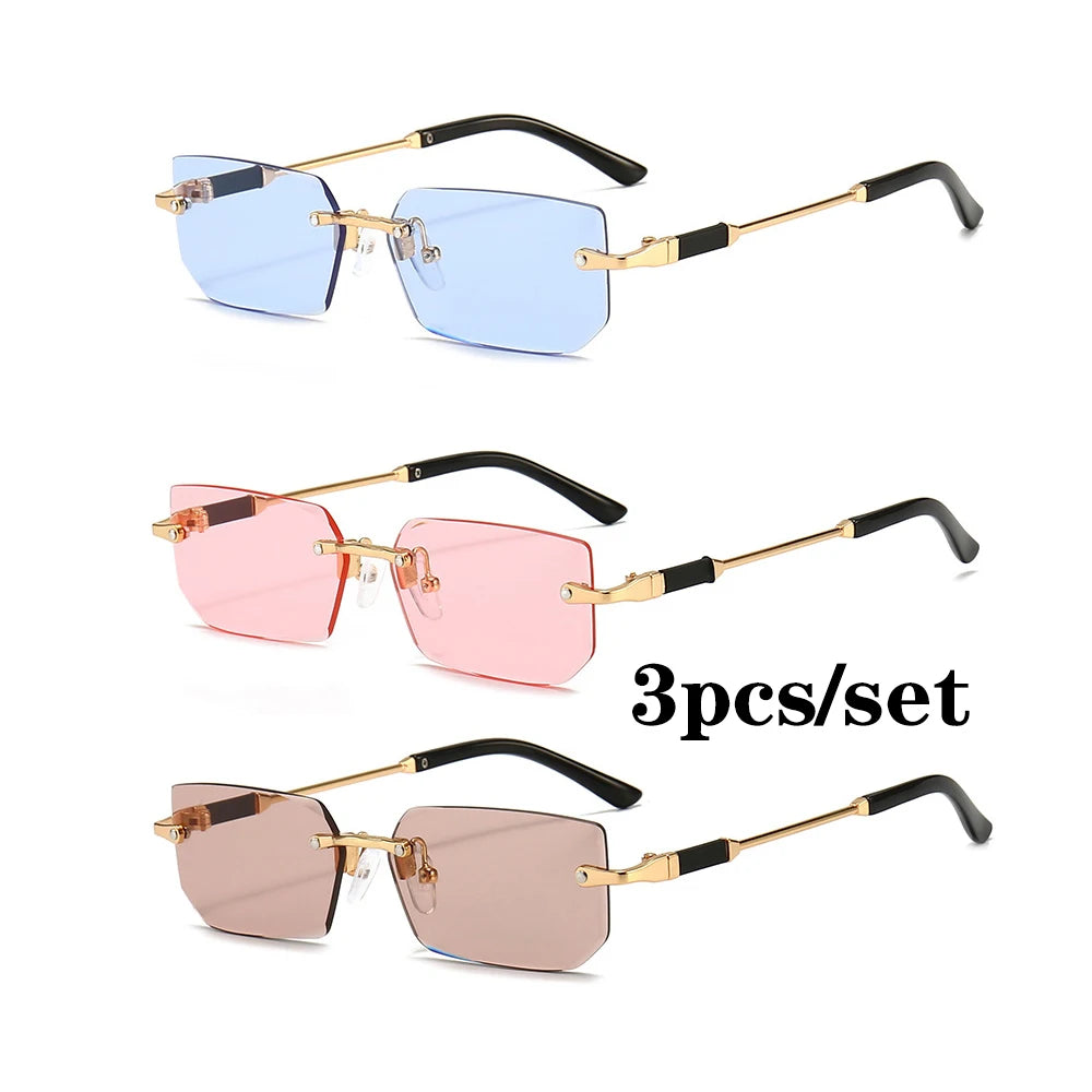 Fashion Rimless Rectangle Sunglasses Popular Women Men Shades Small Square Sun Glasses For Female Male Summer Traveling Oculos