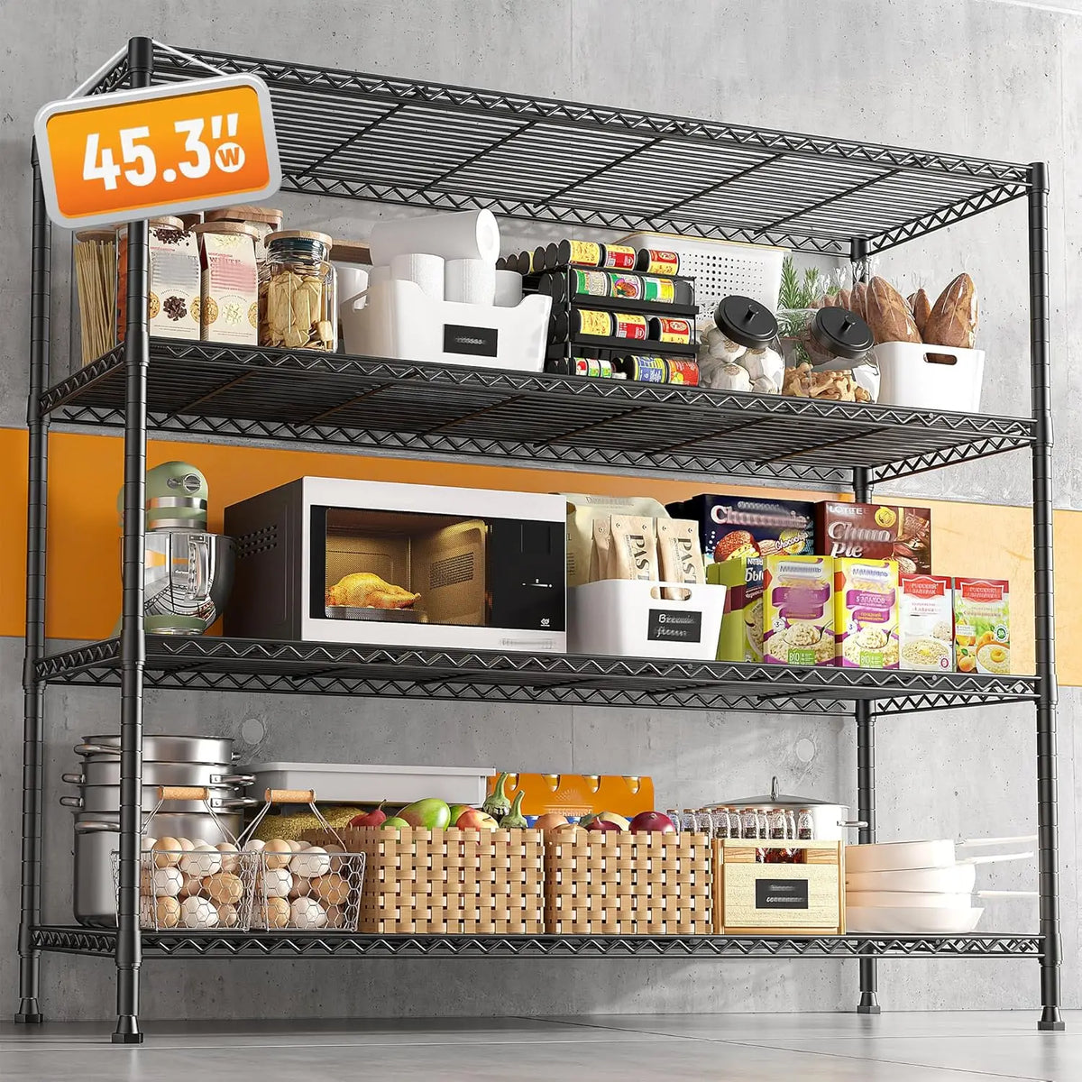 Storage Shelves 45.3''W Wire Shelving Unit 4 Tier Metal Shelves for Storage Rack Metal Shelving 45.3''W*63''H*17.7" D