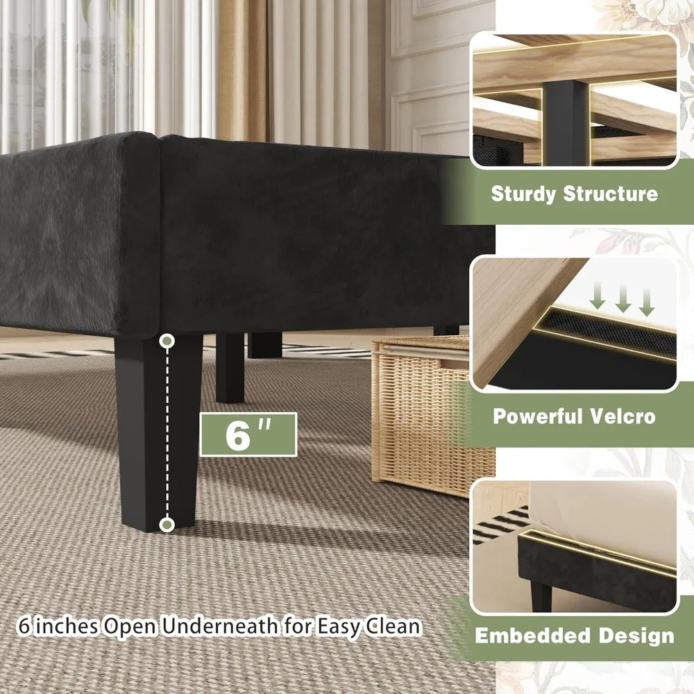 Queen Size Upholstered Bed Frame with Diamond Tufted Headboard, Storage, and Wingback Design