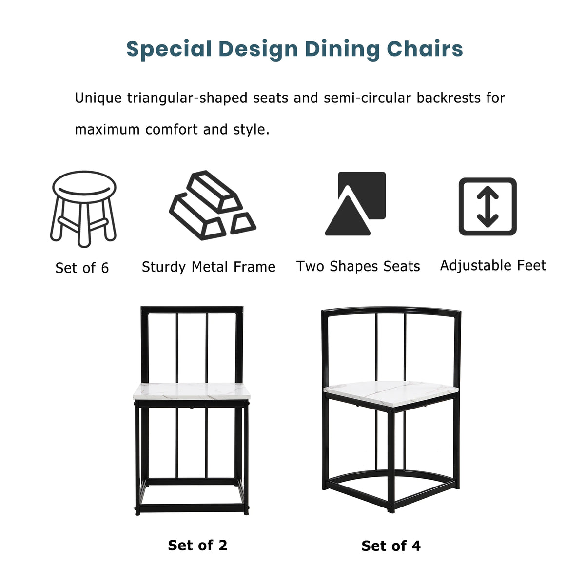 TOPMAX Modern 7-Piece Dining Table Set with Faux Marble Compact 55Inch Kitchen Table Set for 6