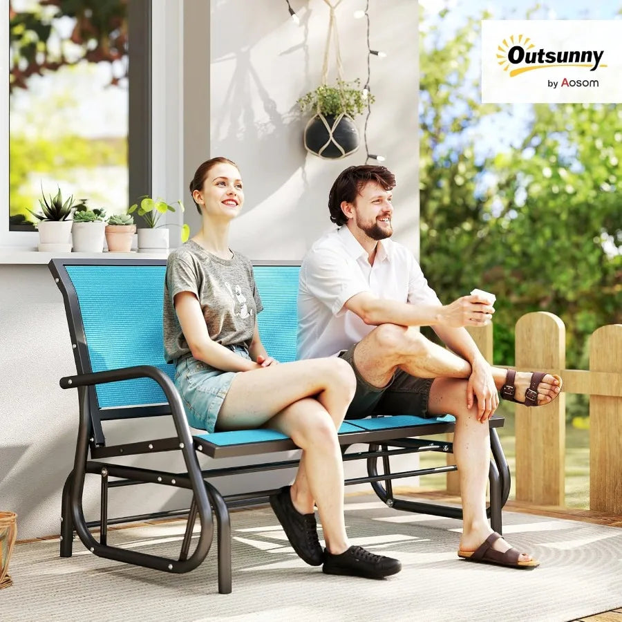 2Person Outdoor Glider Bench Patio Double Swing Rocking Chair Loveseat with Powder Coated Steel Frame for Backyard Garden Porch