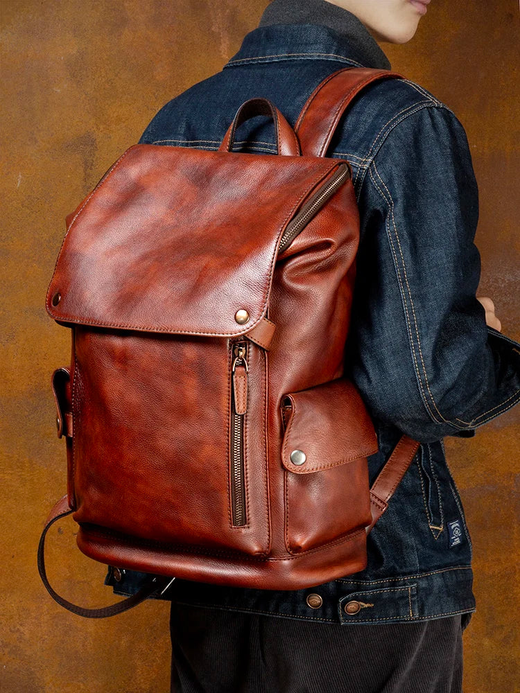 Newsbirds men's leather backpack retro luxury fashion style bagpack travel bag backpack school bag for man leather daypack men