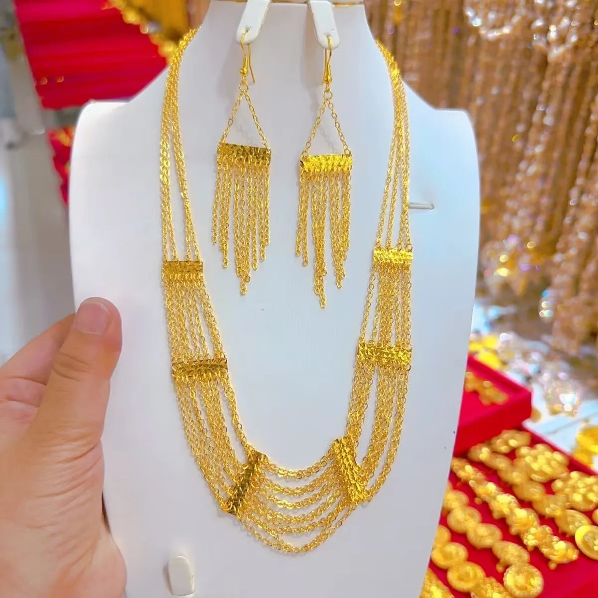New Dubai Spain USA 24K Gold Plated Alloy Necklace Earrings Wedding Party Women's Jewelry Set YY10676