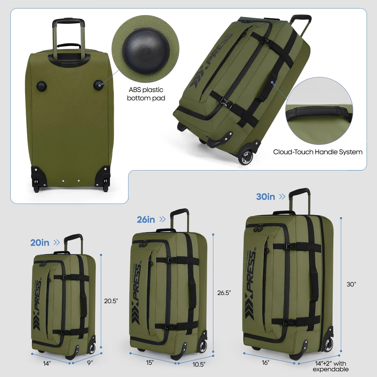 Luggage Sets 3 Piece Expandable Wheeled Bag Rolling Duffle Bag Waterproof Luggage Trolley Bags 20" 26" 30" Carry on Luggage