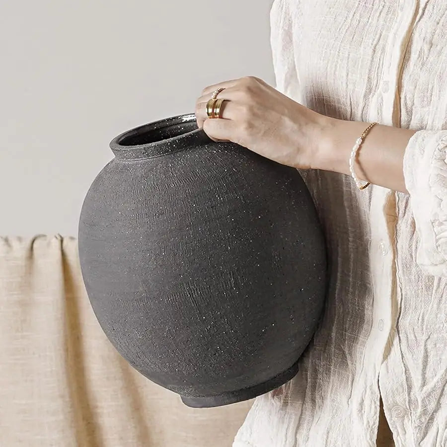 Large White Ceramic Vase - 9.8 Inch Rustic Farmhouse Vase for Home Decor, Minimalist Tall Vases for Living Room, Table, Bathroom