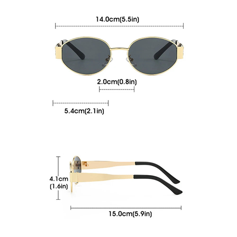 Classic Vintage Oval Sunglasses New Elliptical Frame Metal Frame Personalized Sunglasses Outdoor Shades Uv400 Trendy Fancy Gift