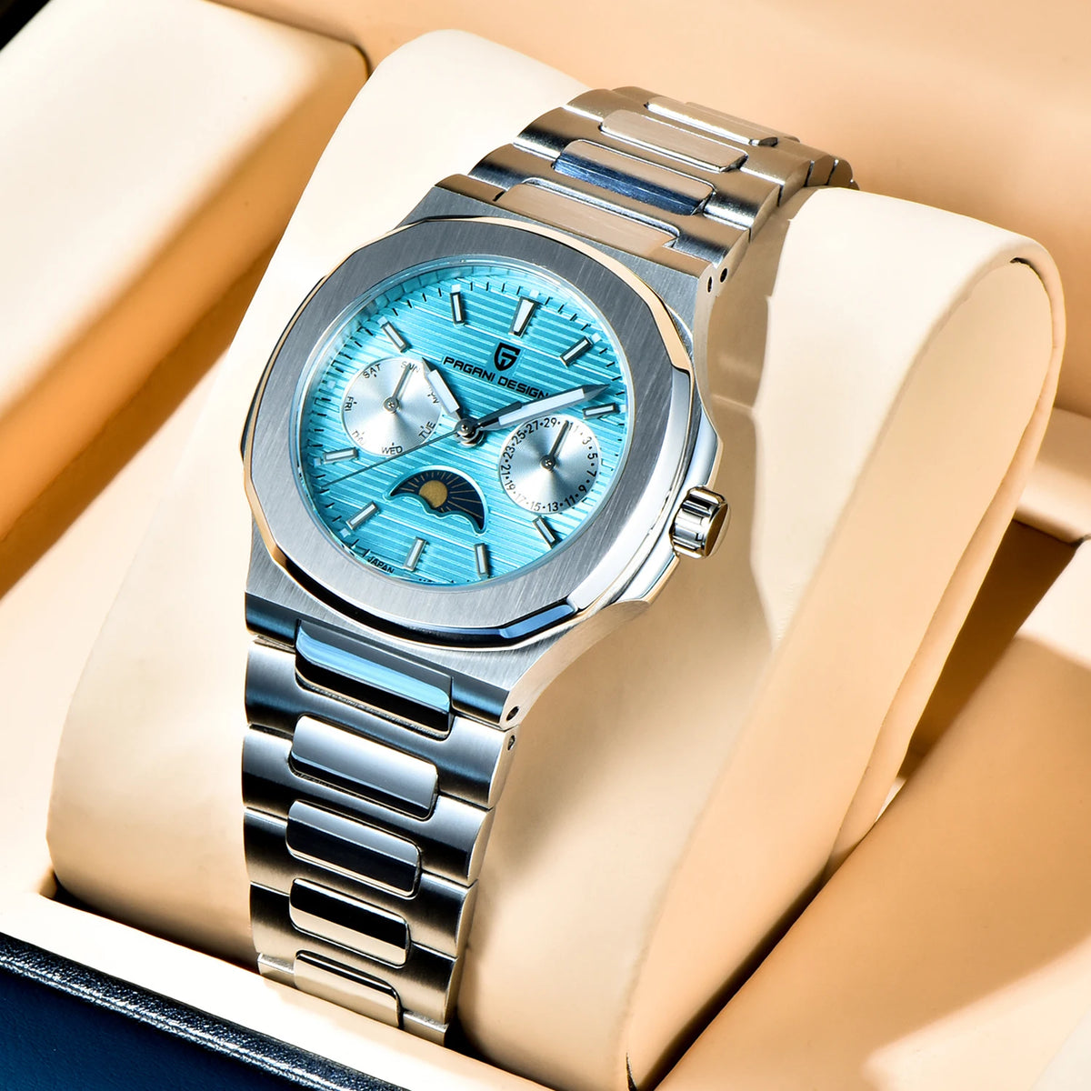 2024 New PAGANI DESIGN Men's Watches Moon Phase Quartz Watch For Men Automatic Wristwatch Sapphire Mirror Waterproof Clock Gift