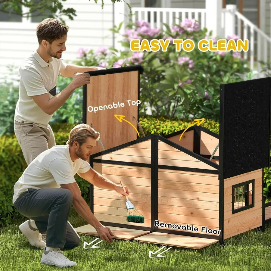 Wooden Large Dog House Outdoor Double XL Dog Kennel with Elevated Floor and Porch Weatherproof Puppy Shelter for Small and Medi