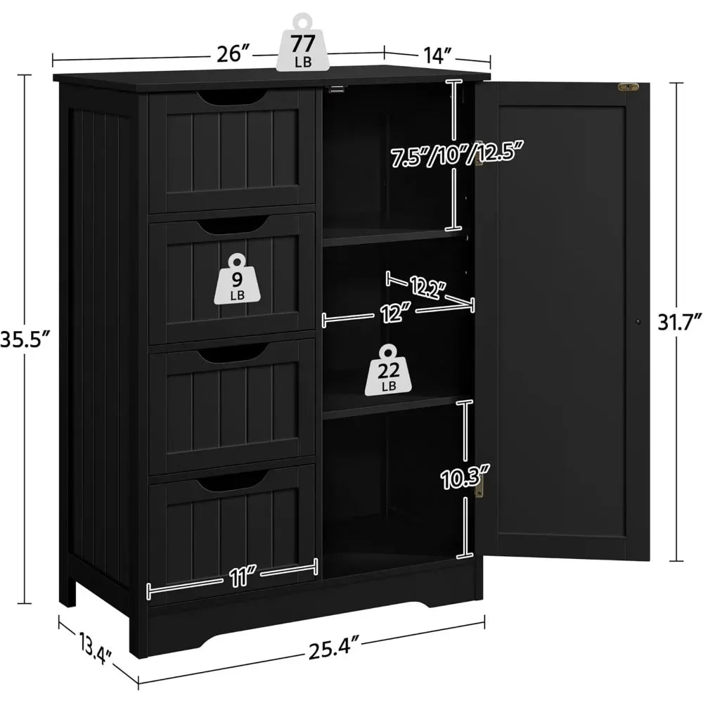 Freestanding Wooden Bathroom Storage Cabinet with 4 Drawers And 1 Cupboard Vanity Furniture for Bathroom Organization