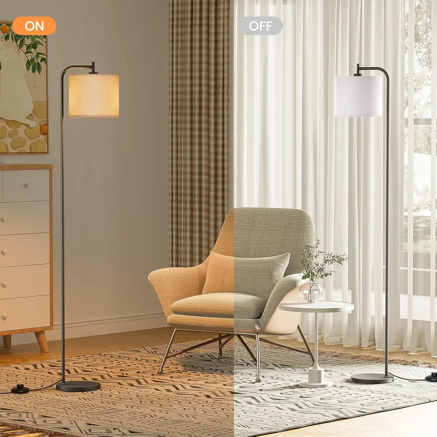 Dimmable Floor Lamp with Linen Shade, Remote Control, 3 Color Temperatures, Modern Standing Lamp for Living Room Bedroom Office,