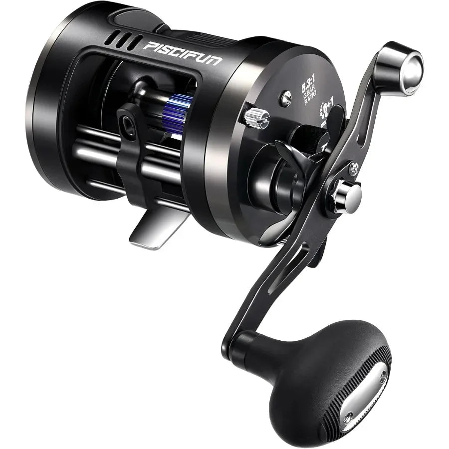 Chaos Pro Baitcasting Fishing Reel CNC Machined Aluminum Body Round Catfish Reel with 25LB Max Drag Waterproof Trolling Reel wi