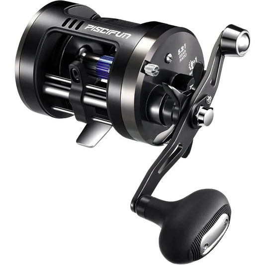 Chaos Pro Baitcasting Fishing Reel CNC Machined Aluminum Body Round Catfish Reel with 25LB Max Drag Waterproof Trolling Reel wi