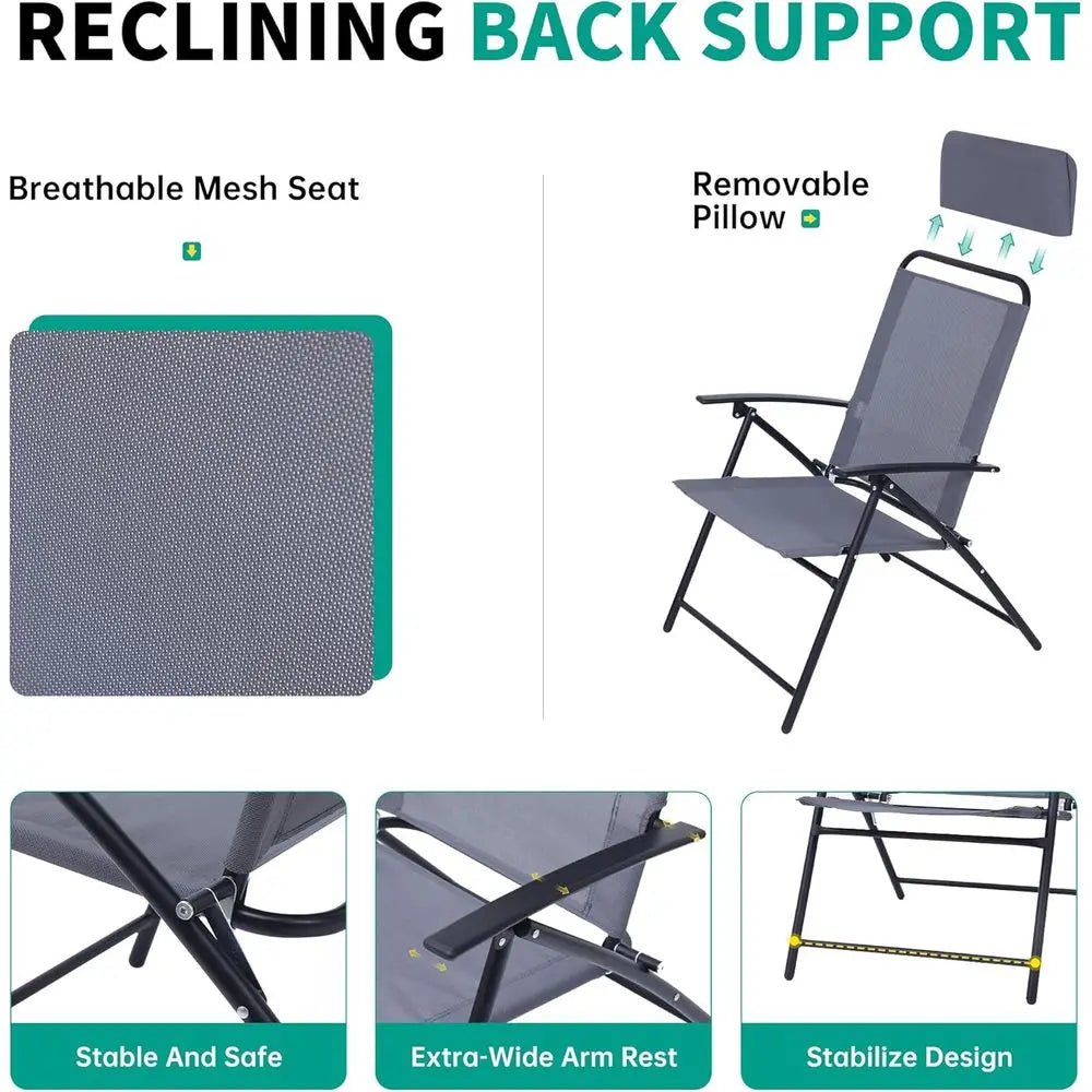 Outdoor Dining Set with Umbrella, 4-Piece Patio Furniture, Grey Glass Table & Folding Chairs