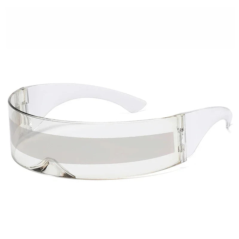 Cyberpunk Goggles Futuristic Party Glasses One Piece Wrap Around Silver Mirror Sunglasses Women Men Sunnies Shades Sun Glasses