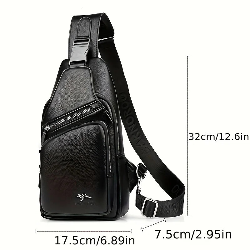 Men’s Vintage PU Leather Sling Bag – Large Capacity Crossbody Chest Bag with Multi-Pockets, Secure Buckle Closure – Stylish Comm