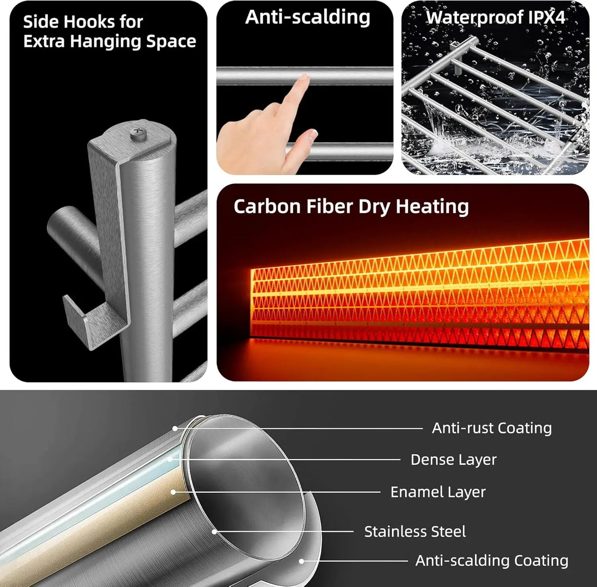 Heated Towel Rack for Bathroom,Wall Mounted Electric Towel Rack with Timer and LED Indicator, 5-Bar Towel Warmer, Stain