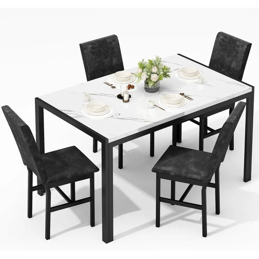 AWQM Products 5-Piece Marble Dining Set, Modern Kitchen Table and Chairs for Dining Room, Dinette, Compact Space Saving Furnitur