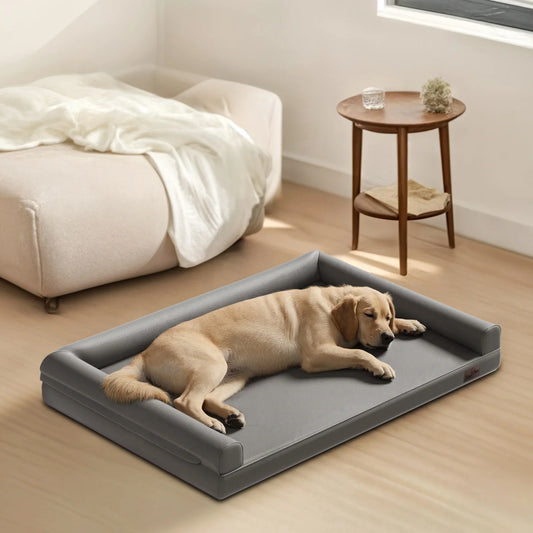 M-2XL Microfiber Leather Dog Bed Sofa Couch Bed with Supportive Bolster and Foam Base Pet Sleeping Bed for All Breed