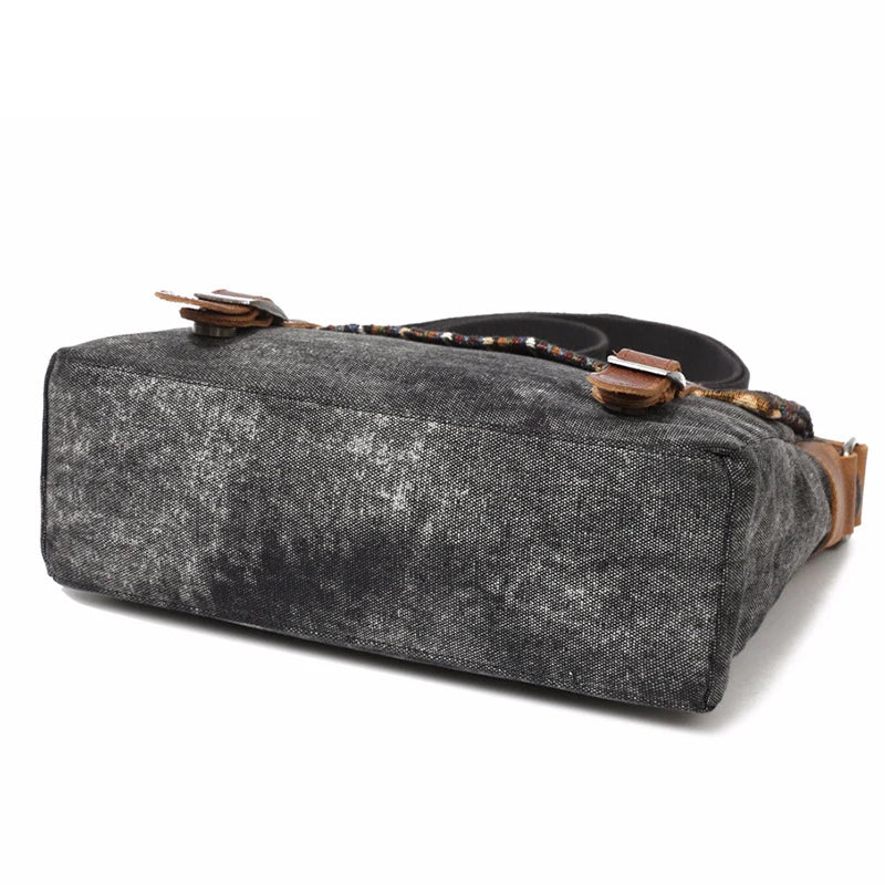 High Quality Waxed Canvas Shoulder Bag National Style Crossbody Bag Young Men Patchwork Color Flap Sling Bag 2022