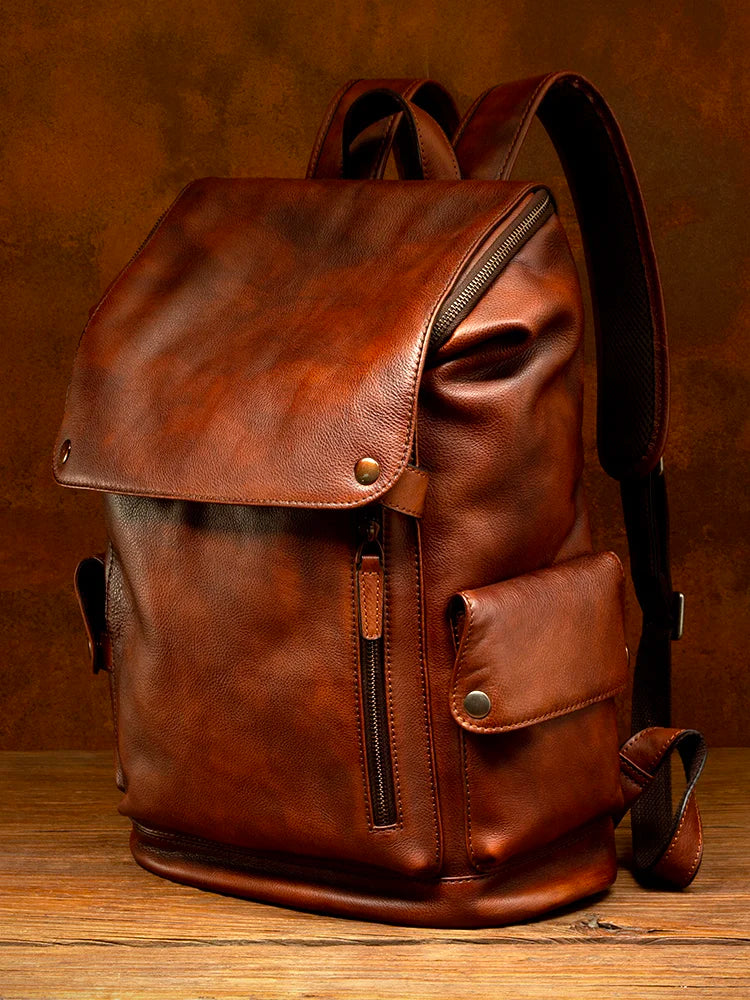 Newsbirds men's leather backpack retro luxury fashion style bagpack travel bag backpack school bag for man leather daypack men