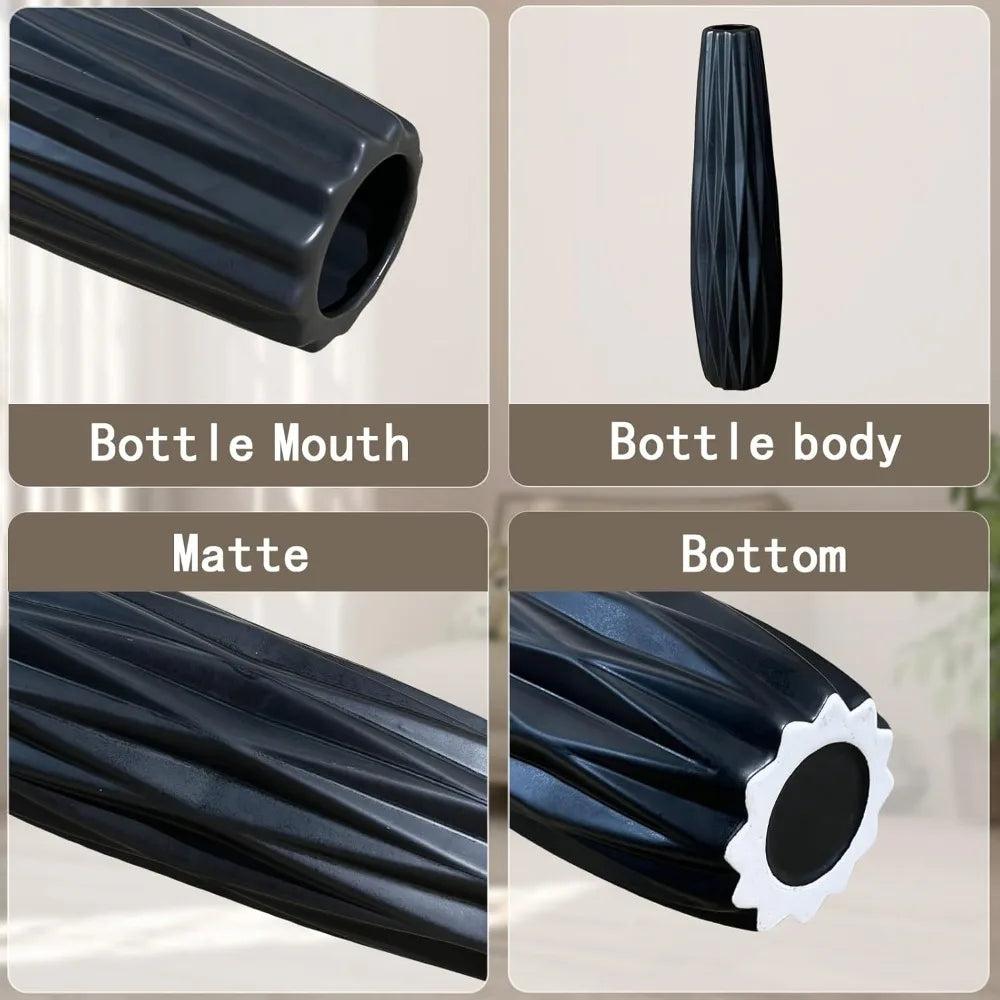 Large 24 Inch Black Matte Floor Vase - Modern Minimalist Home Decor for Living Room with Pampas Grass Arrangement