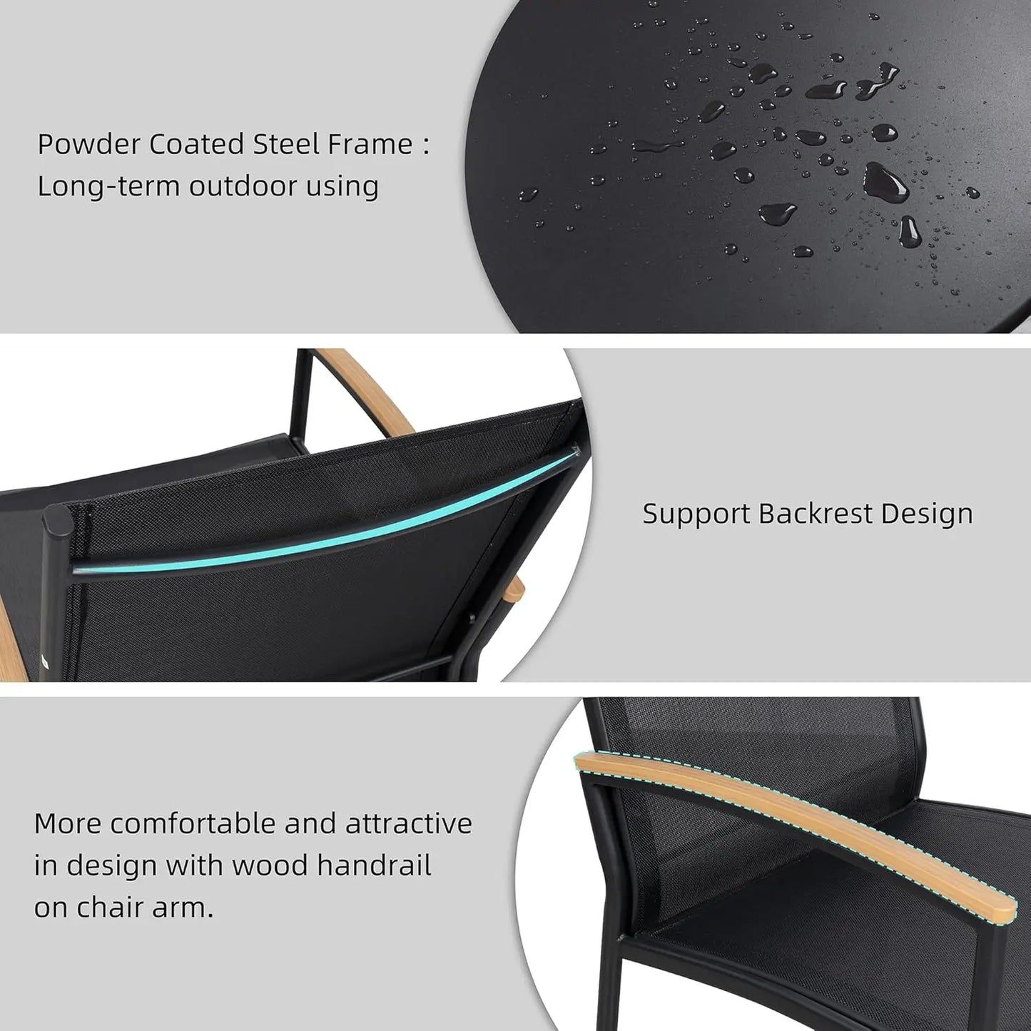 3 Pieces Patio Bistro Sets Outdoor Textilene Fabric Conversation Set with Table