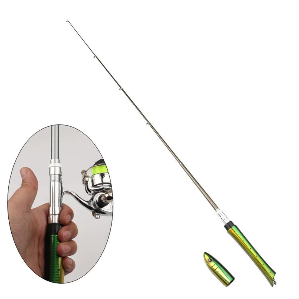 Portable Fish Shaped Fishing Rod Pole Reel Telescopic Mini Pocket Pen Fishing Rod Reel Combo Travel Fishing Rod Gifts for Men
