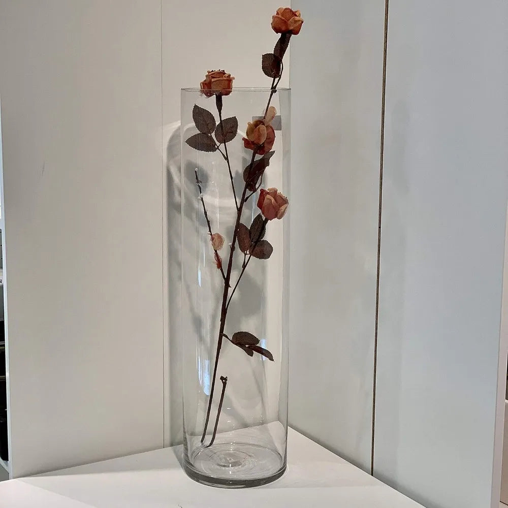 Clear Tall Cylinder Glass Vase Bulk, Open Width 7, Height 26, Large Floral Container, Planter, Centerpieces for Wedding Parties