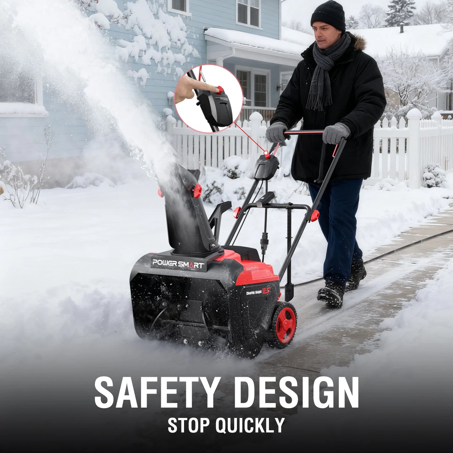 PowerSmart 15A Electric Snow Thrower, 21" Snow Blower with 180° Chute, LED Light, Lightweight for Yard, Driveway & Sidewalk