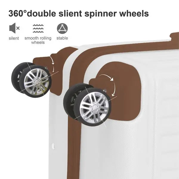 Brown 3-Piece ABS Luggage Set (20', 24', 28') with Spinner Wheels & TSA Lock