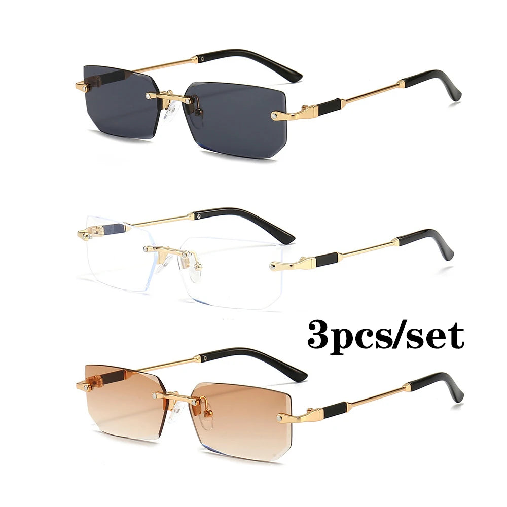 Fashion Rimless Rectangle Sunglasses Popular Women Men Shades Small Square Sun Glasses For Female Male Summer Traveling Oculos