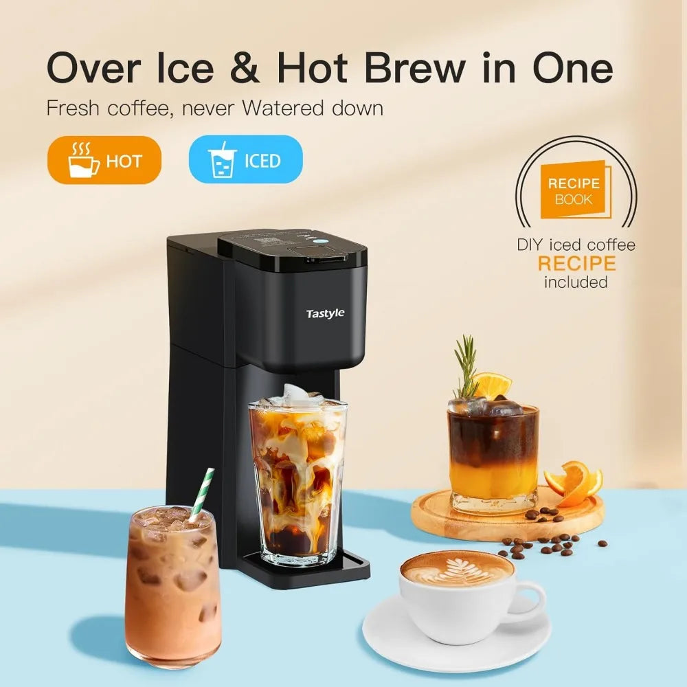 Mini Hot and Iced Coffee Maker Single Serve, for K Cup and Ground, 6 to 14 Oz Brew Sizes, with Recipe Book, for Home, Travel, RV
