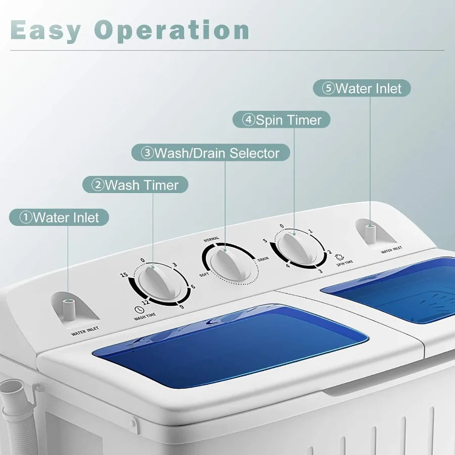 Portable Washing Machine Twin Tub with 20 Lbs Total Capacity Featuring Compact Laundry Washer 12 Lbs and Spinner (8 Lbs) Durabl