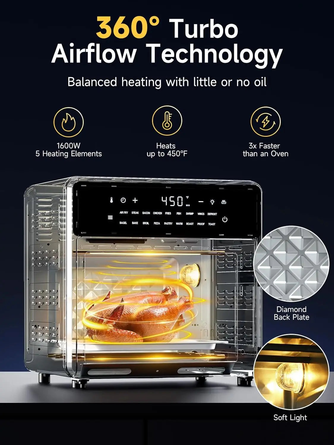 Air Fryer French Door Oven, 15.8 Qt, 18 Presets, Stainless Steel, Compact Toaster Oven Combo