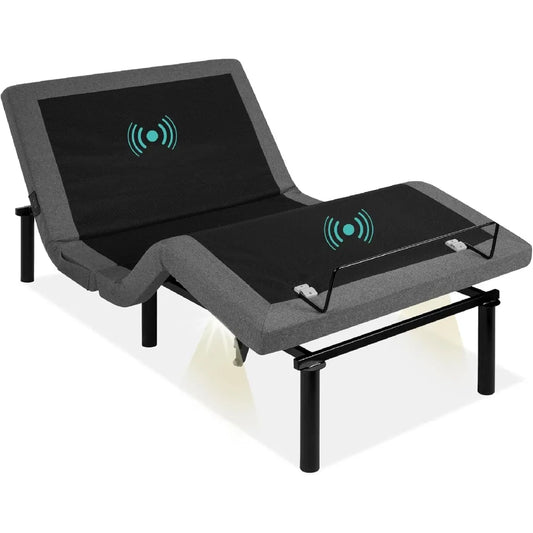 Ergonomic Twin XL Adjustable Bed Frame with Electric Base, Wireless Remote, Nightlight, and Massager Features
